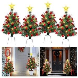 4 Pack 30” Christmas Tree Planter Holliday Insert USB Pre Lit Artificial NEW R5